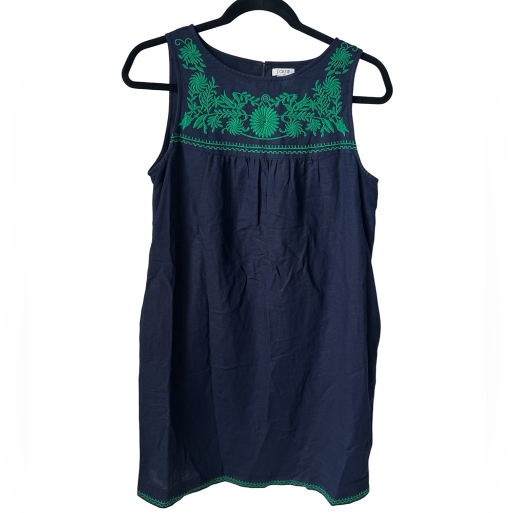 J. Crew Navy Dress with Green Embroidery